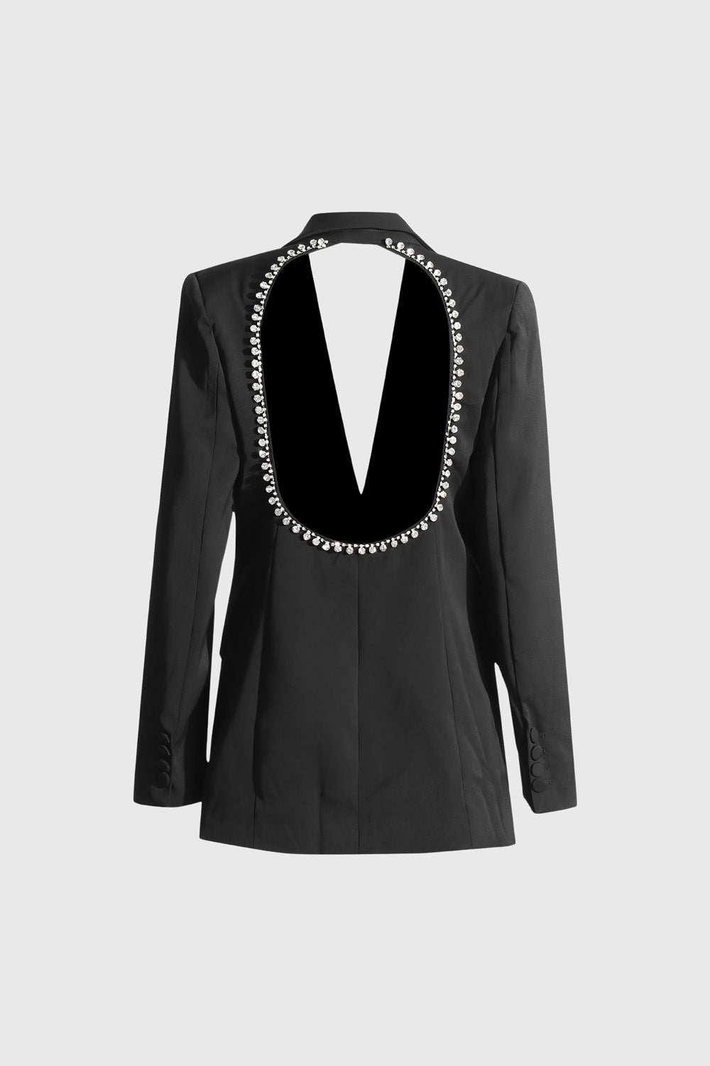 Open Back Blazer with Rhinestones - Black