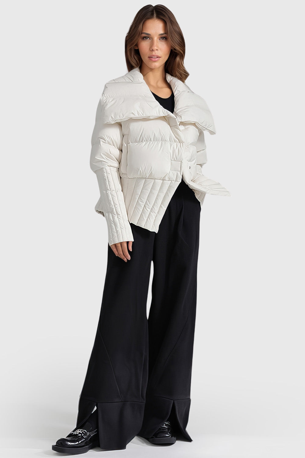 Puffer Jacket with Wide Collar - White