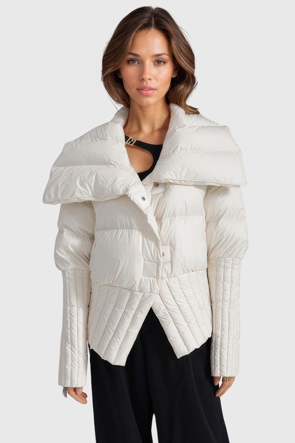 Puffer Jacket with Wide Collar - White