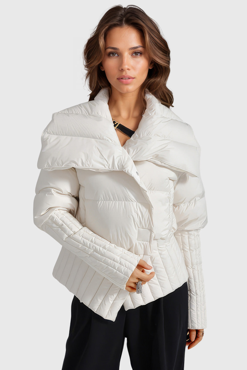 Puffer Jacket with Wide Collar - White