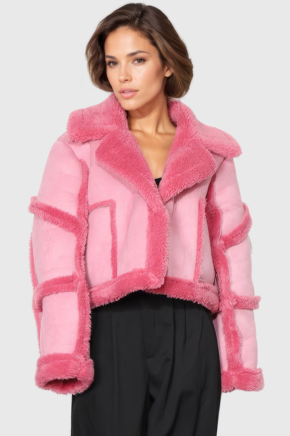 Pink short fur outlet jacket