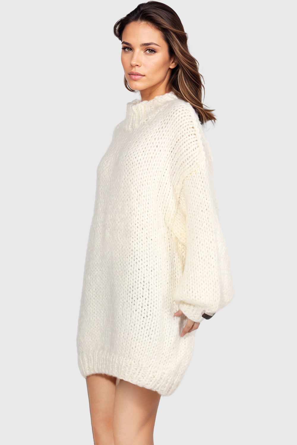 Oversized strikket sweater med rund halsudskæring - hvid