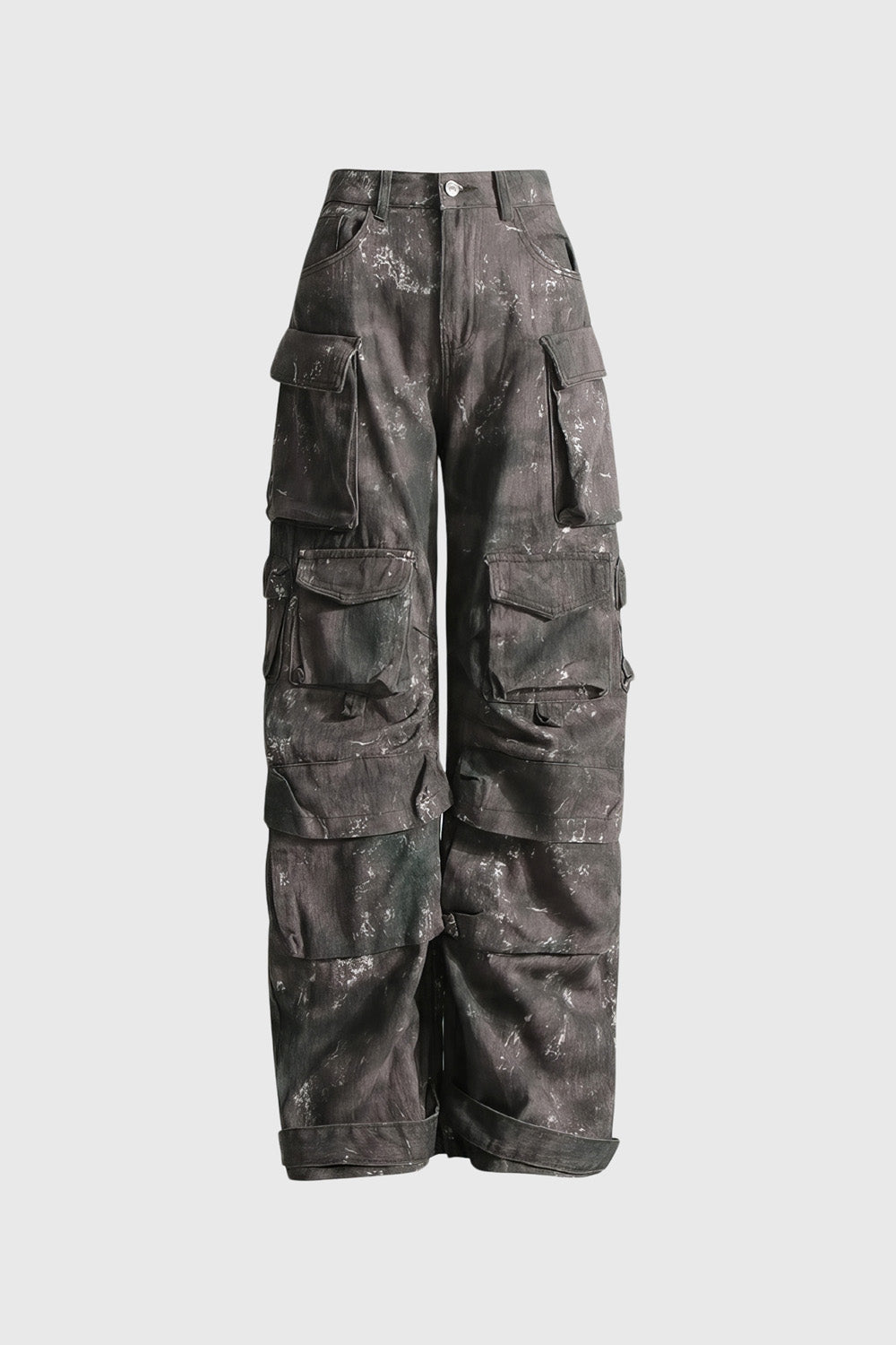 High Waisted Cargo Trousers - Dark Grey