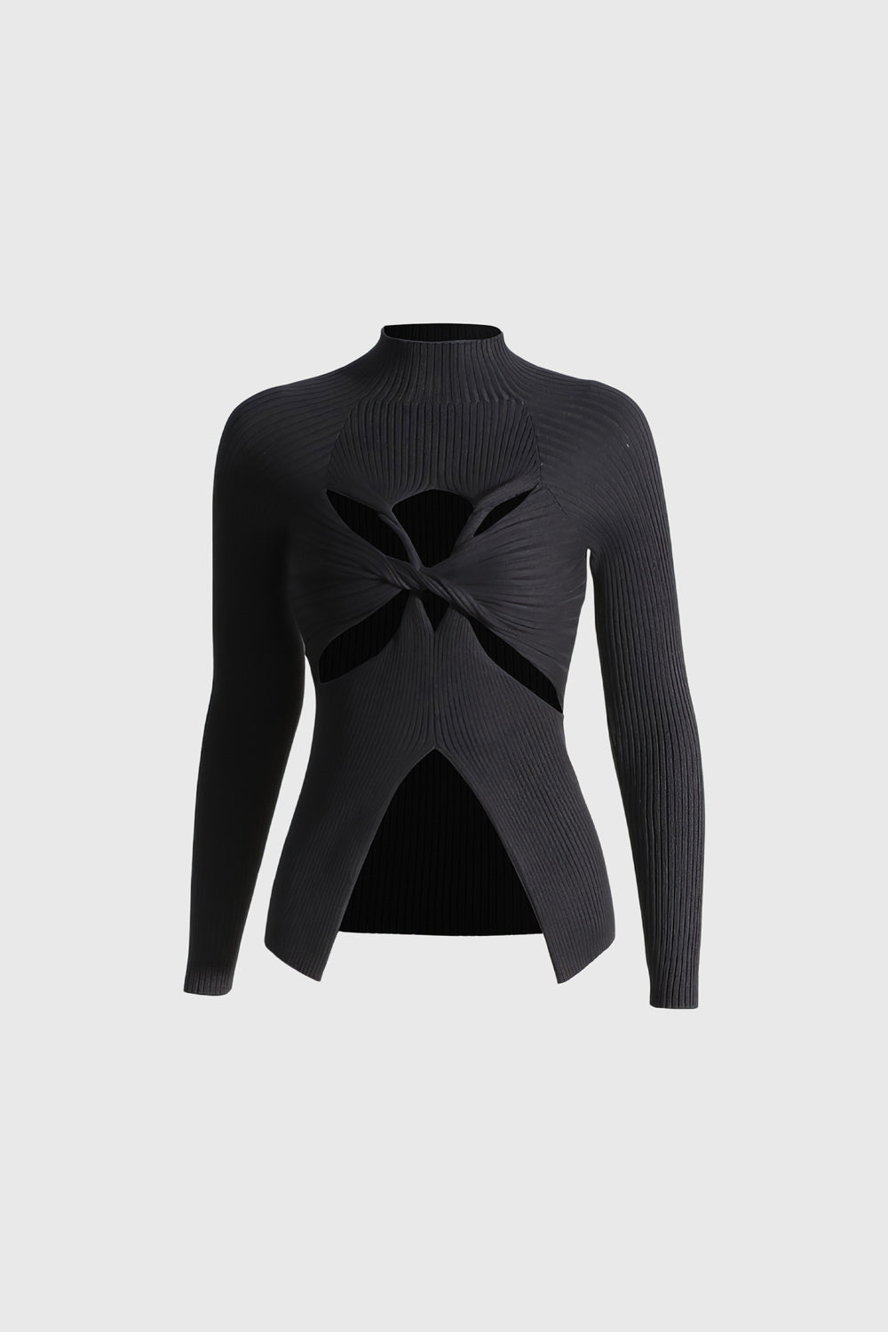 Ribbed Cutout Sweater - Black