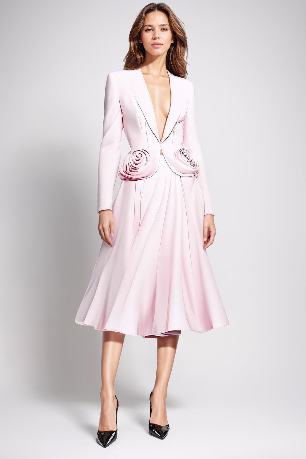 Elegant Two-Piece Set with Slim Coat and Pleated Skirt - Pink