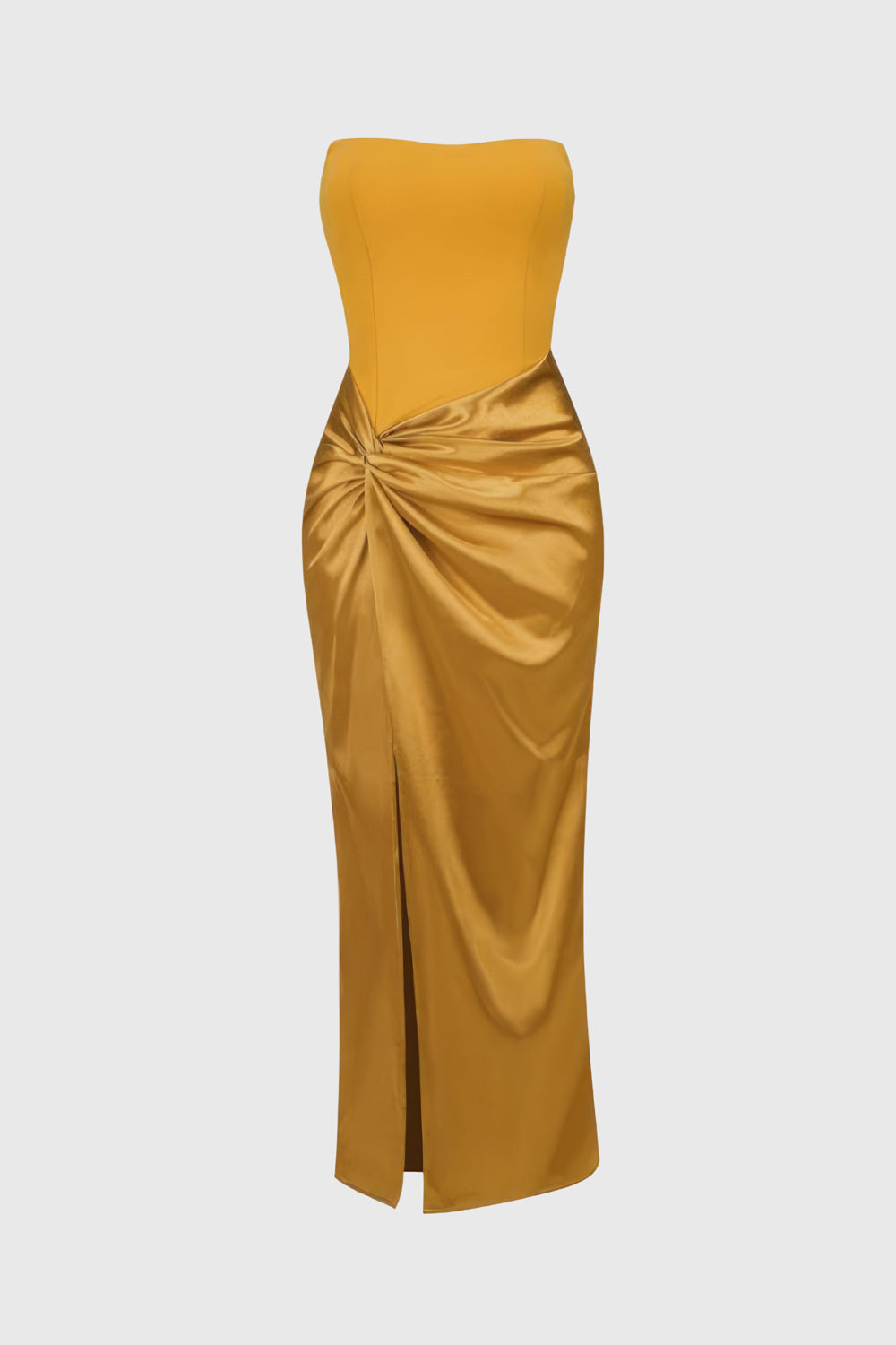 Satined Dress with High Slit - Yellow