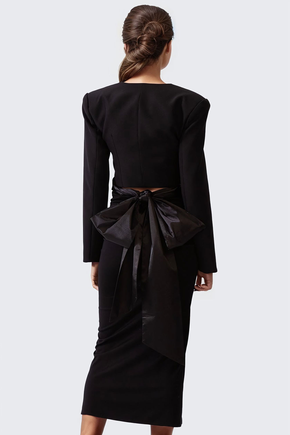 Two-Piece Set with Cropped Blazer and Skirt - Black