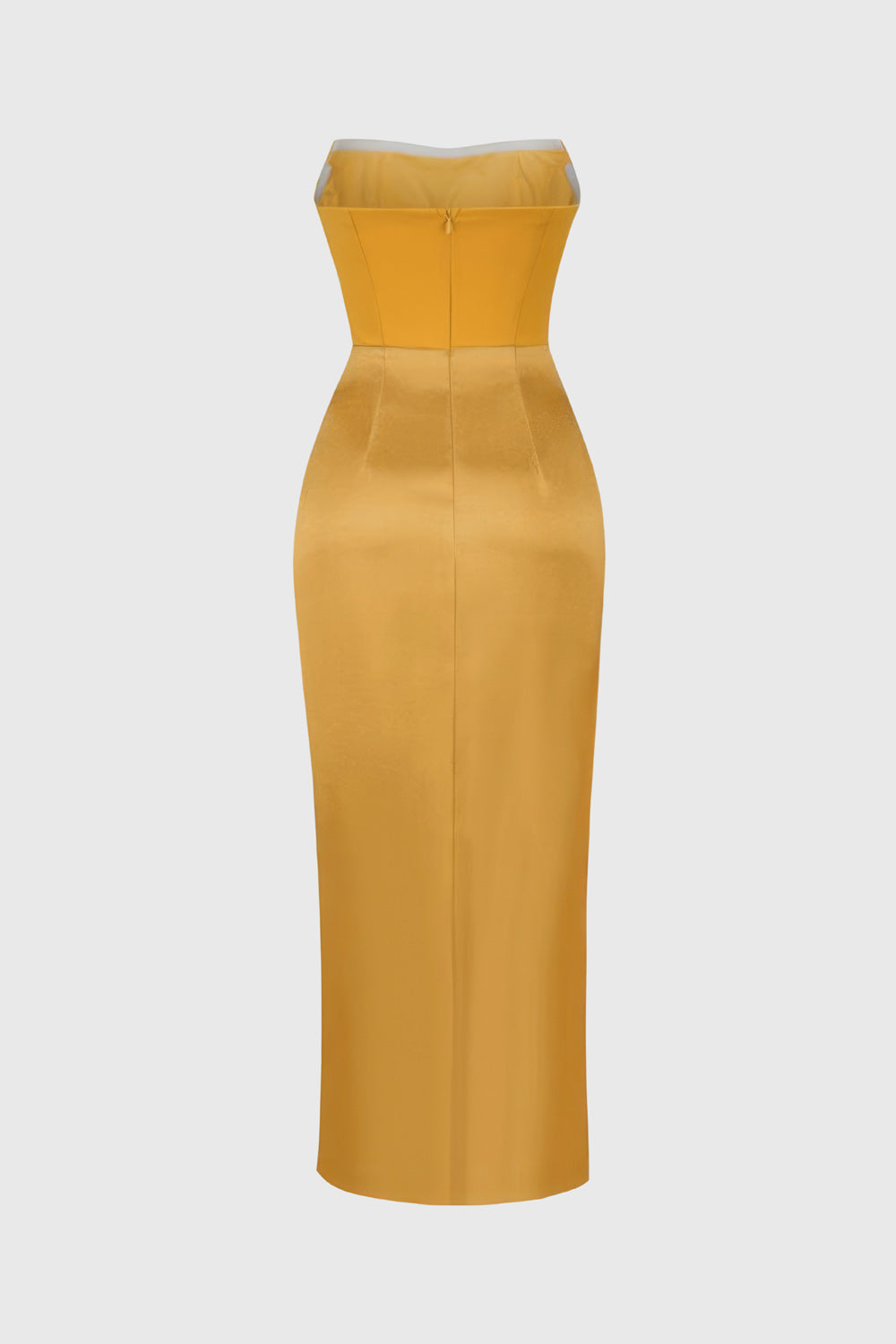 Satined Dress with High Slit - Yellow