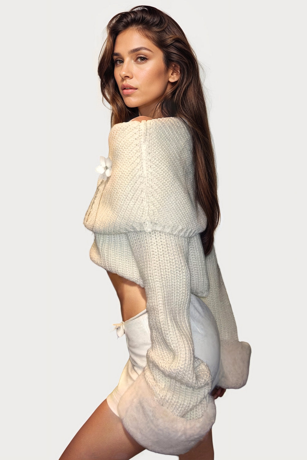 Knitted Off-Shoulders Pullover - White