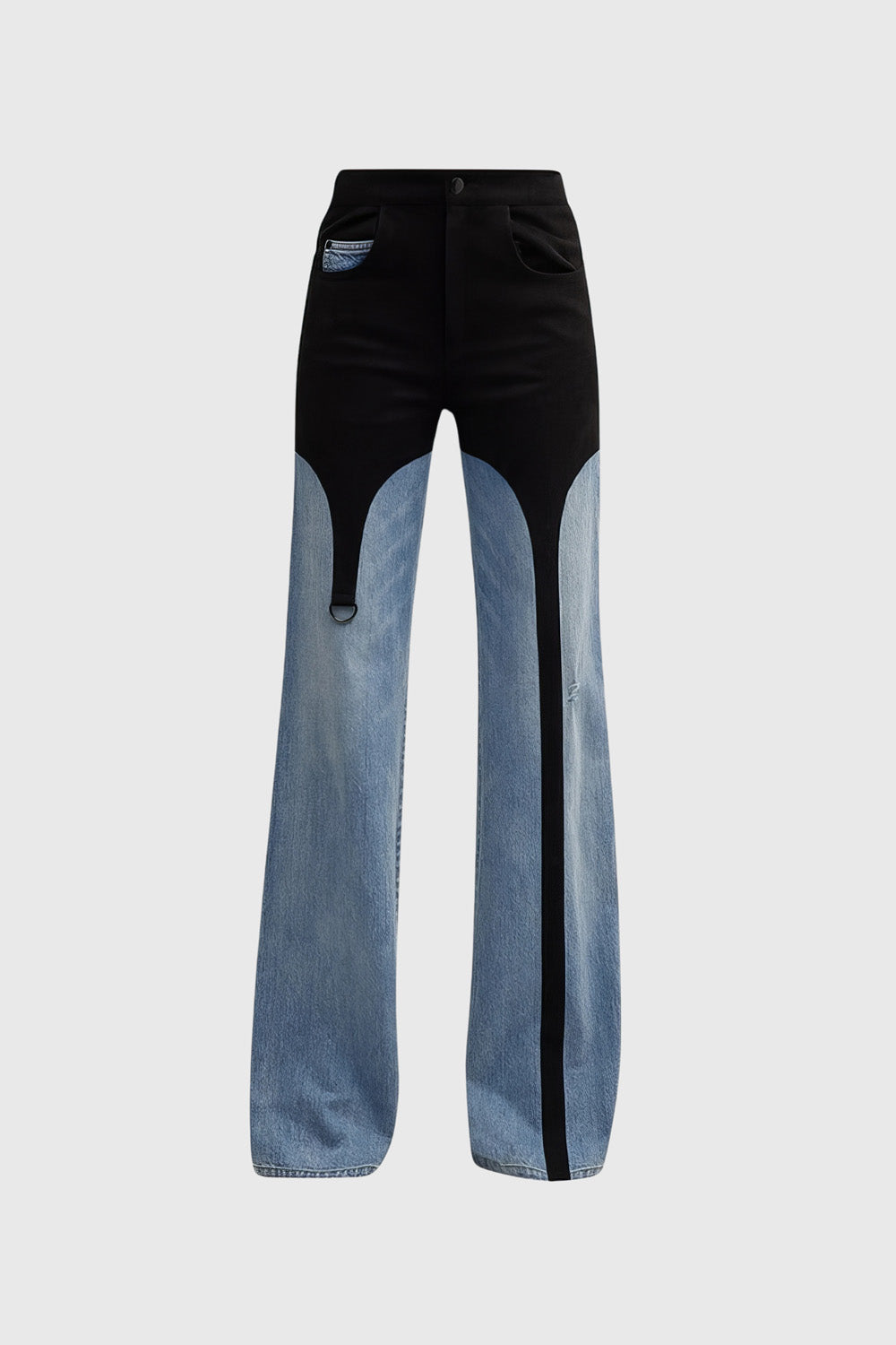 High Waisted Jeans with Black Detail - Blue