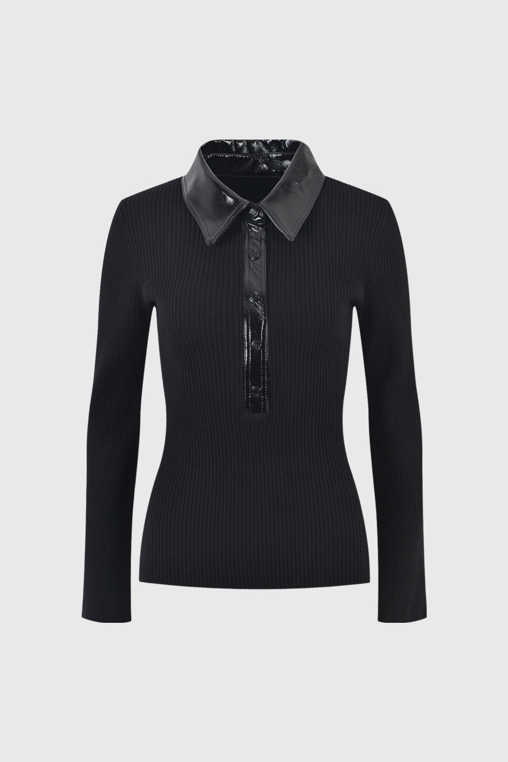 Maglione a maniche lunghe con colletto - Nero