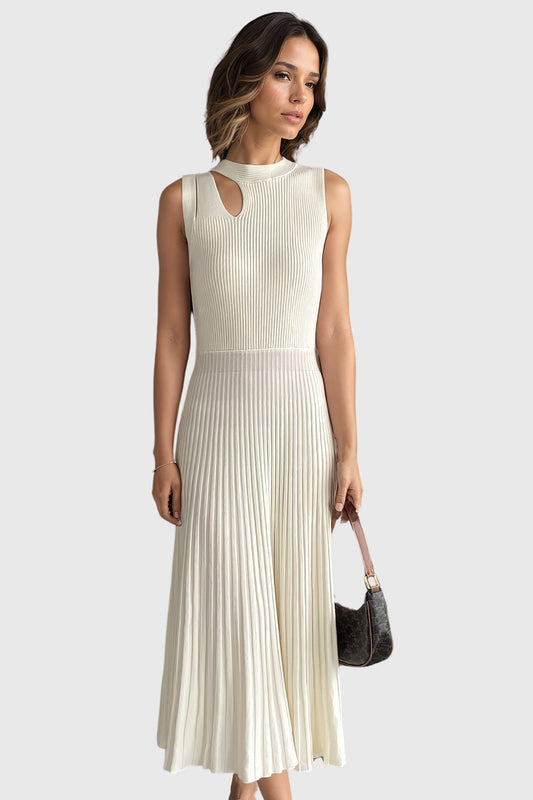 Sleeveless Ribbed Midi Dress - White