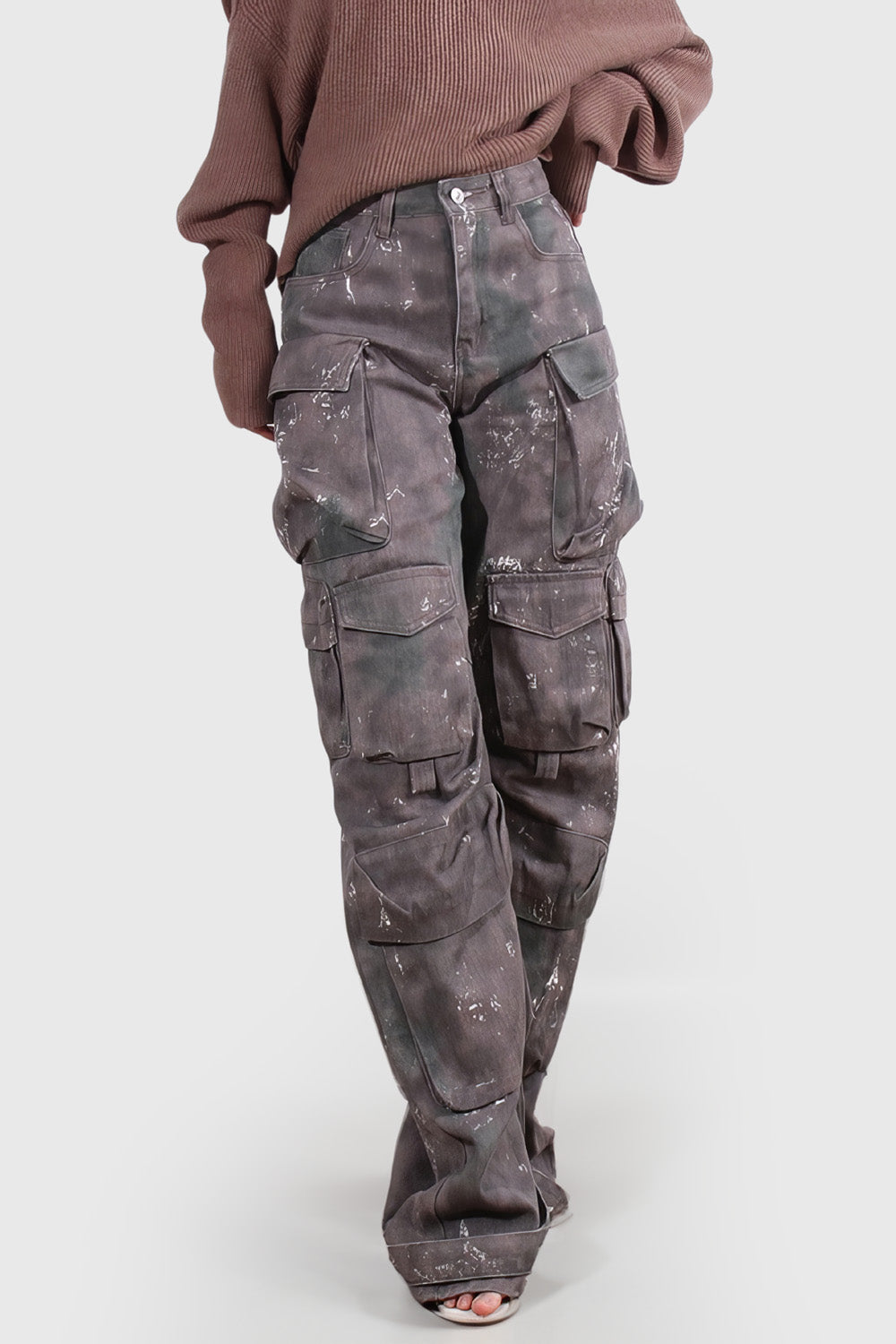 High Waisted Cargo Trousers - Dark Grey