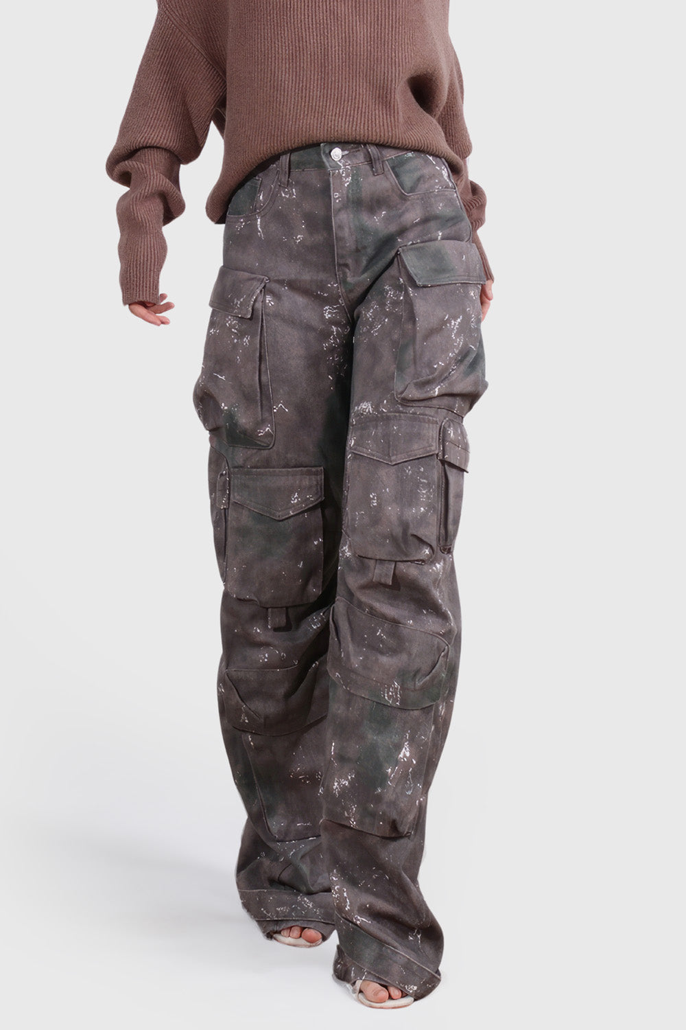 High Waisted Cargo Trousers - Dark Grey