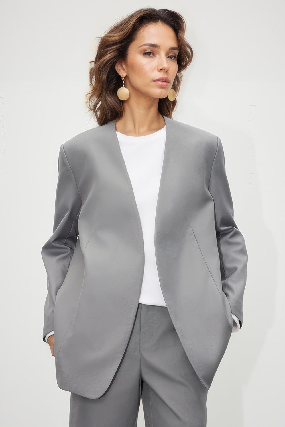 Suit Set with Jacket and Shorts - Grey