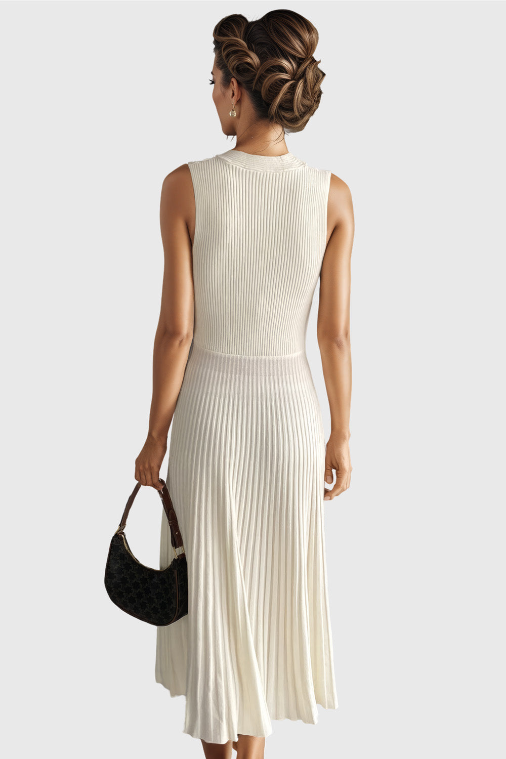 Sleeveless Ribbed Midi Dress - White