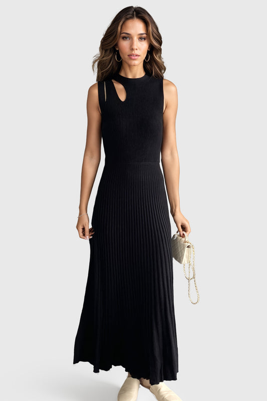 Sleeveless Ribbed Midi Dress - Black