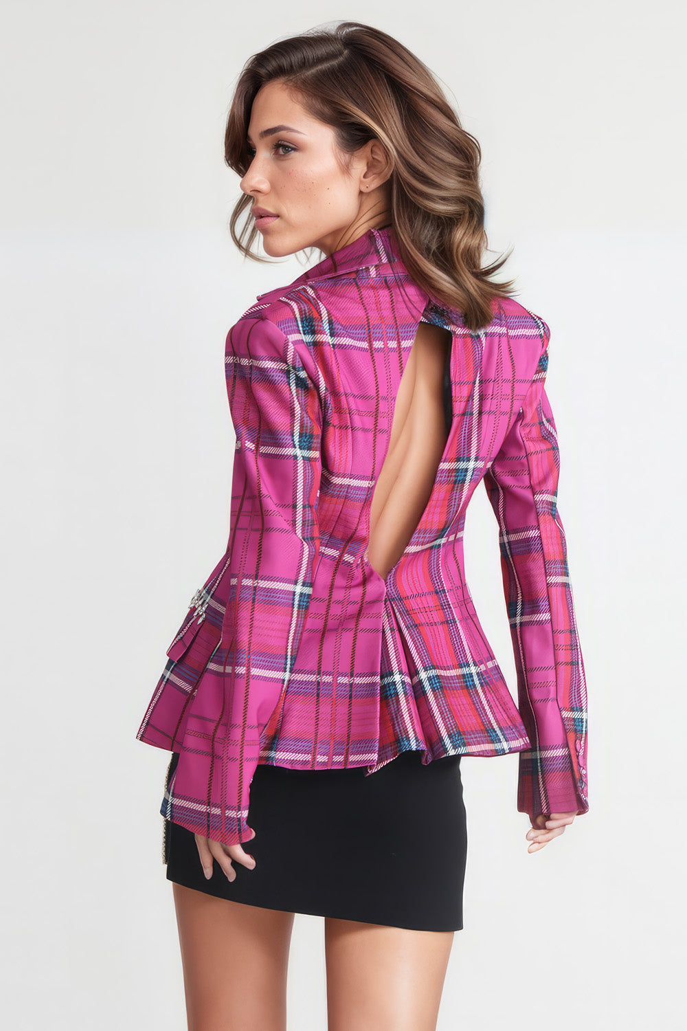 Blazer com decote em forma de coração e costas abertas - Rosa