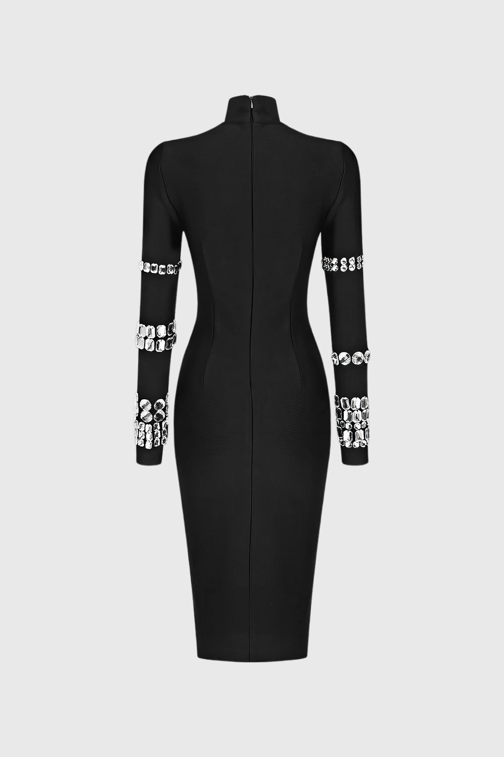 High Neck Midi Dress with Rhinestones - Black