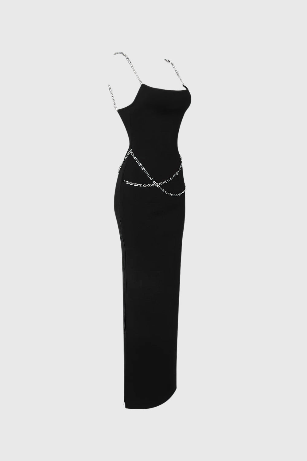 Fitted Midi Dress with Waist Chains - Black