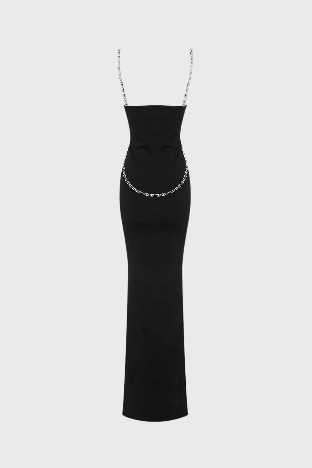 Fitted Midi Dress with Waist Chains - Black