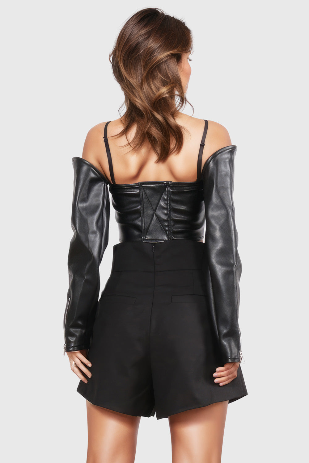 Long Sleeve Leather Top - Black