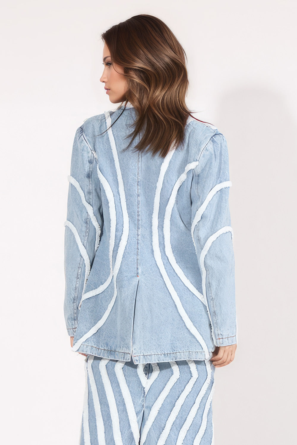 Denim Blazer with Textured Details - Light Blue