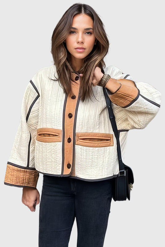 Short Buttoned Jacket in Textured Fabric - Brown