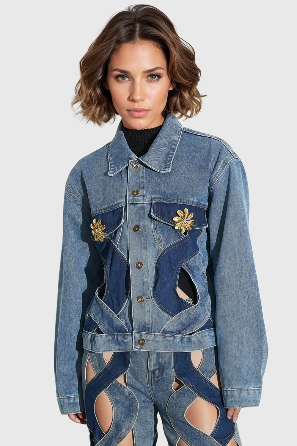 Spiral Cuts Denim Jacket - Blue