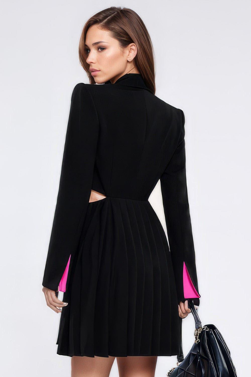 Irregular Closure Blazer Dress - Black & Pink