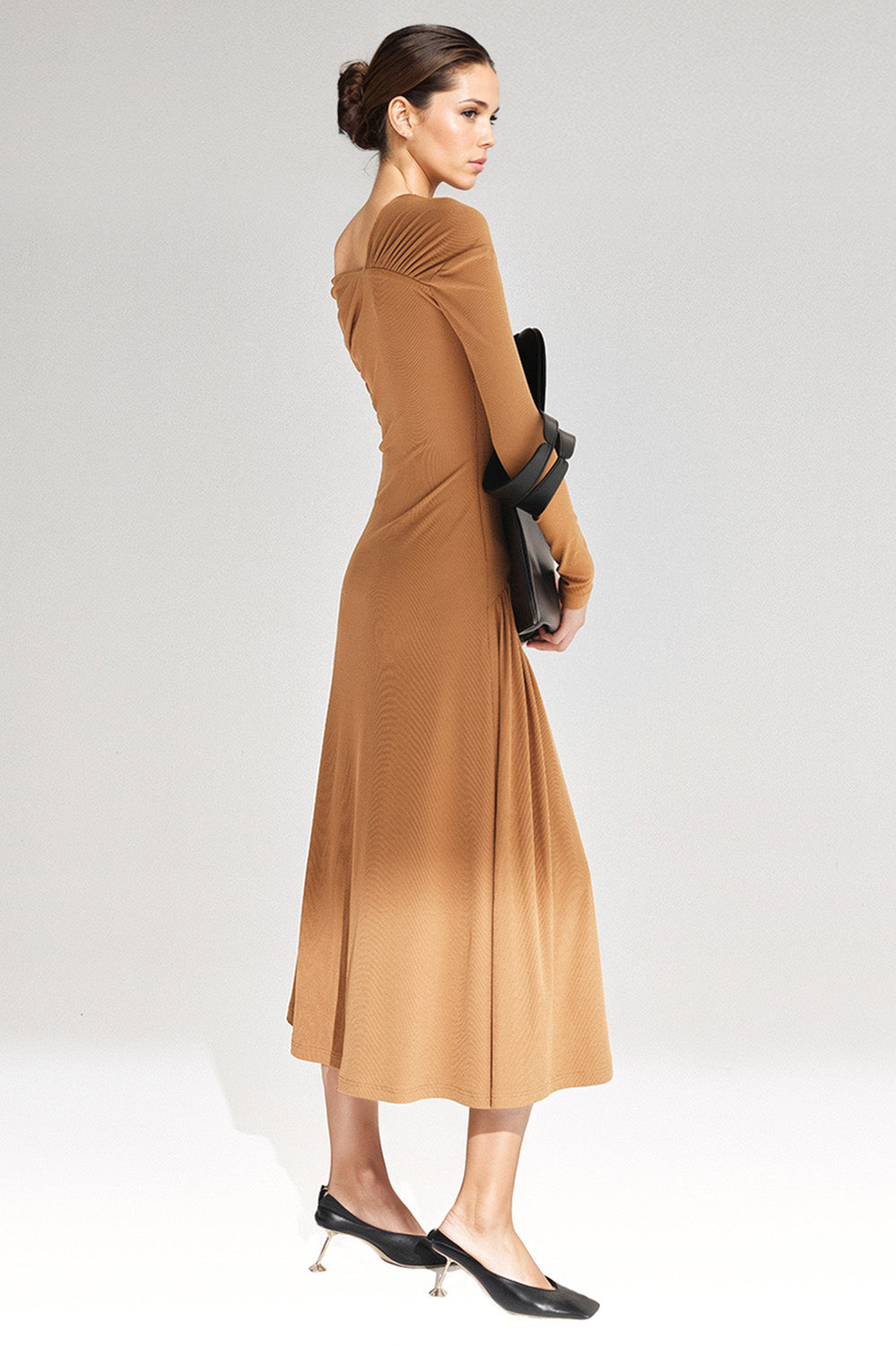 One Shoulder Midi Dress - Brown